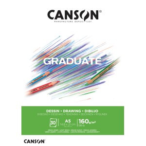 CANSON Graduate Zeichenpapier A5, 30 Blatt, 160gsm, leichte Körnung.