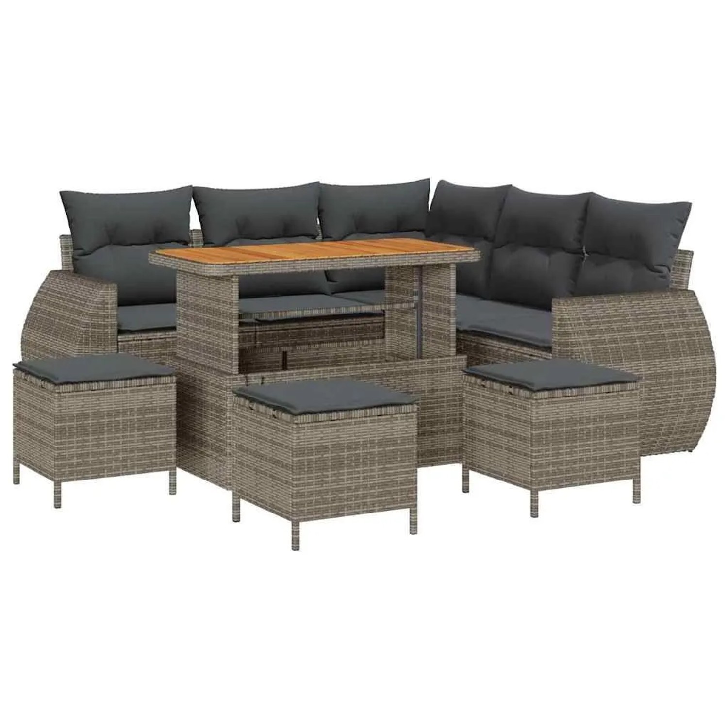 vidaXL Gartensofa-Set mit Kissen mit Speicher 9 Stk Grau Poly-Rattan 336383 günstig online kaufen