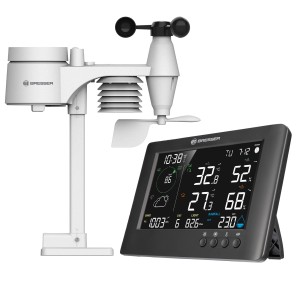 Bresser WLAN-Funk-Wetterstation TB 7-in-1, schwarzes Display und weißer Außensensor.