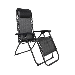 Verstellbarer, klappbarer Relaxsessel/Liegestuhl in Schwarz/Grau mit Kopfpolster für Camping & Garten.