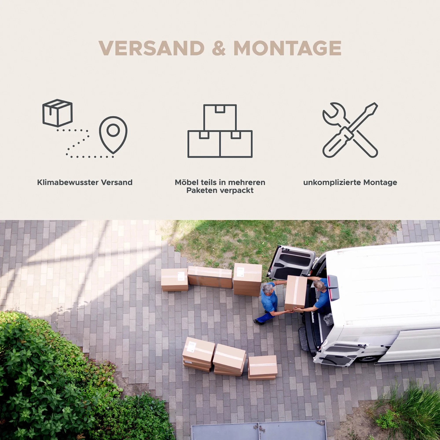 Lieferung und Montage des Spiegels: Klimabewusster Versand, Möbel in Paketen, unkomplizierte Montage.