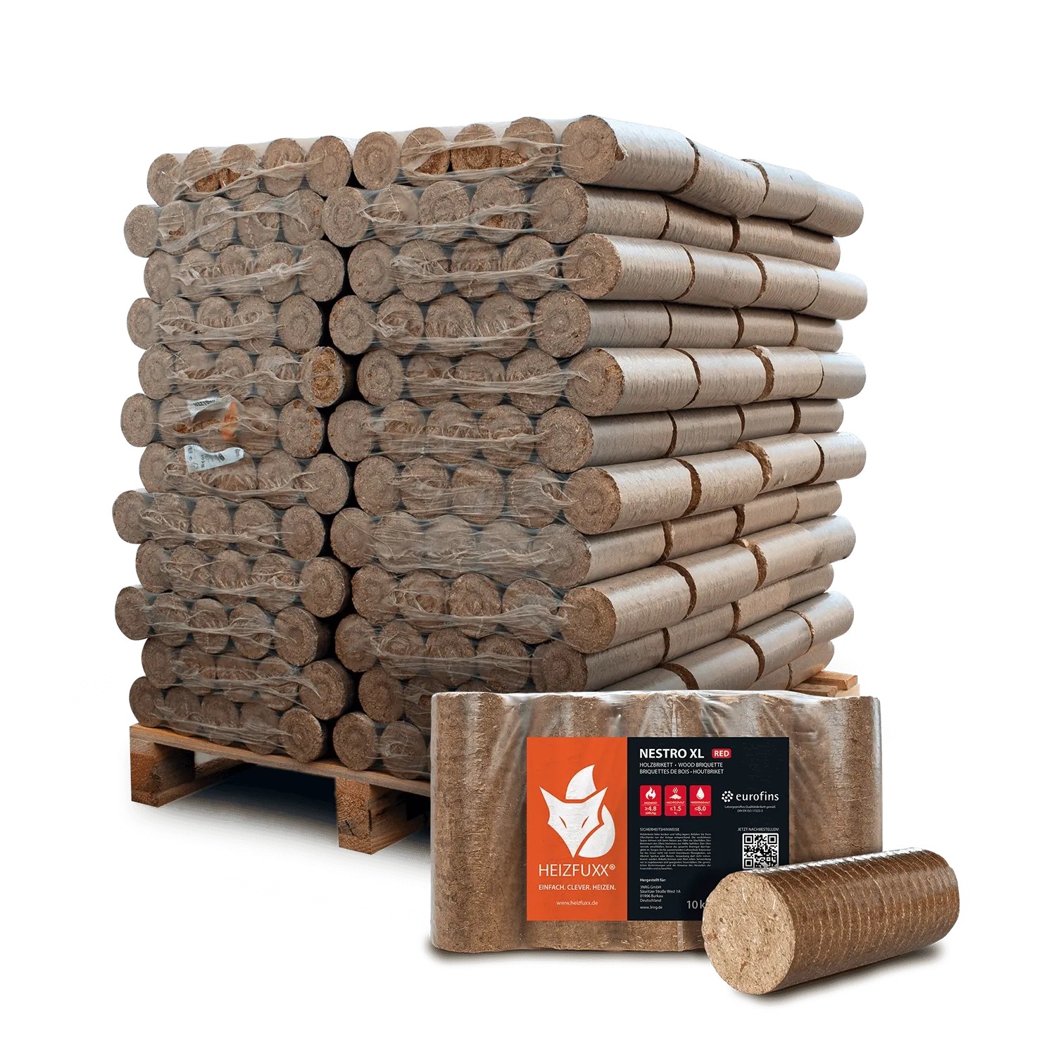 Heizfuxx Nestro XL Red Holzbriketts Hartholz 10kg x 96 Gebinde 960kg Palette