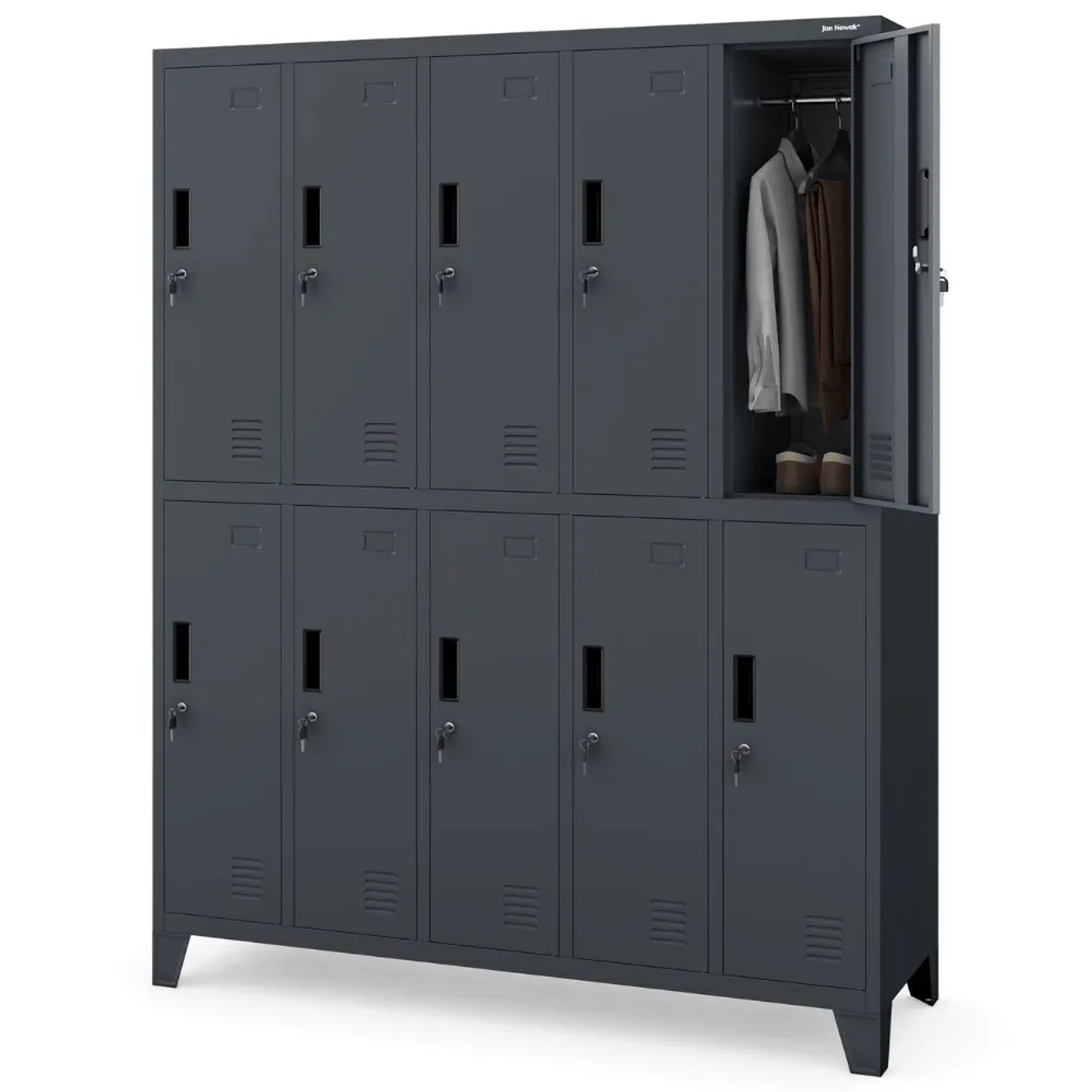 DELUKE Umkleideschrank Spind BERLIN 10 Abteile 172 x 136 x 45 cm Anthrazit