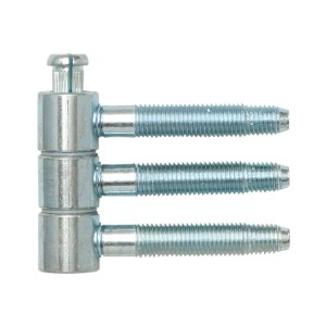 SFS Einbohrband 3-teilig, verzinkt, für Türen. Silbernes Steckband mit drei Gewindebolzen aus Stahl.
