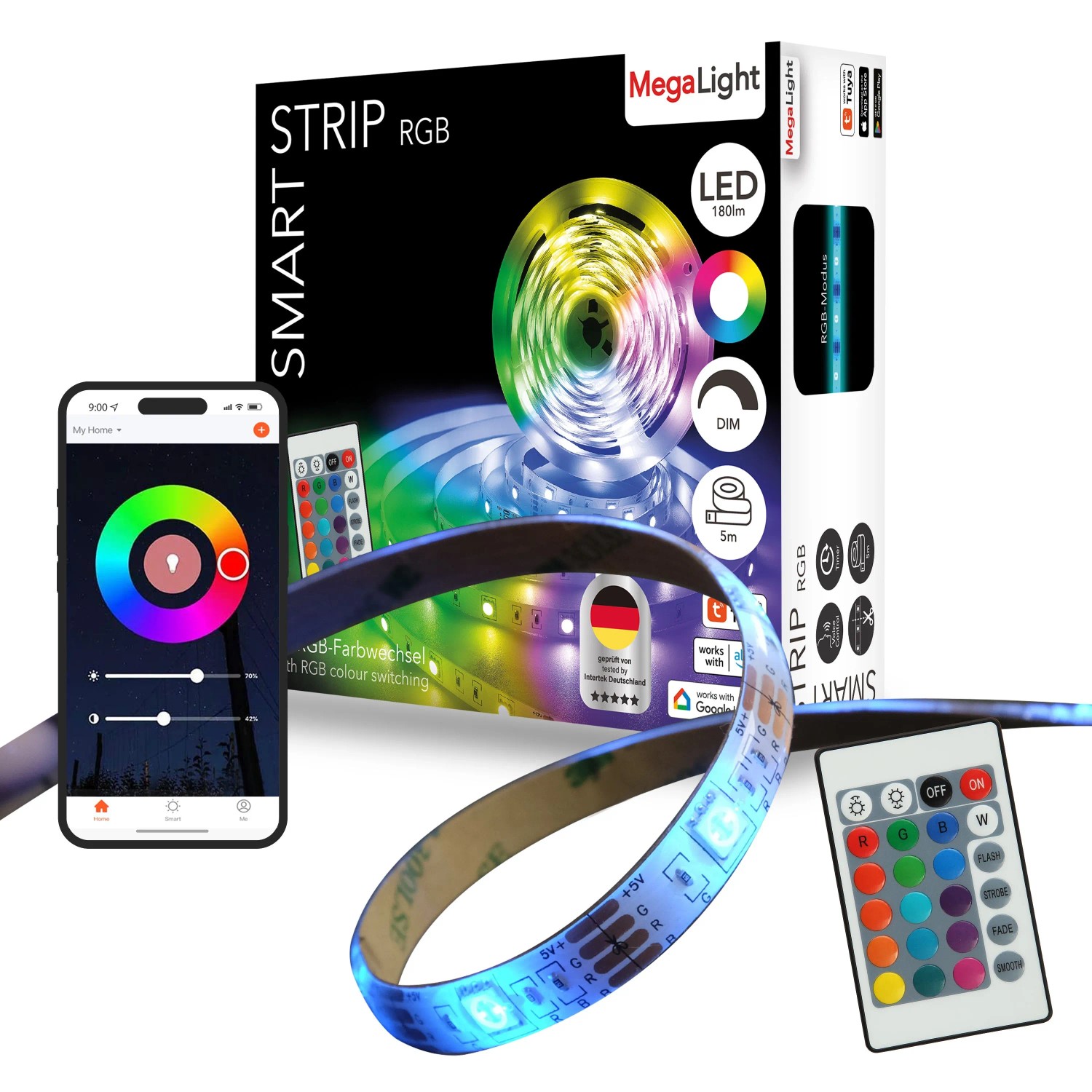 MegaLight Smart LED Strip 5m Bluetooth RGB Tuya