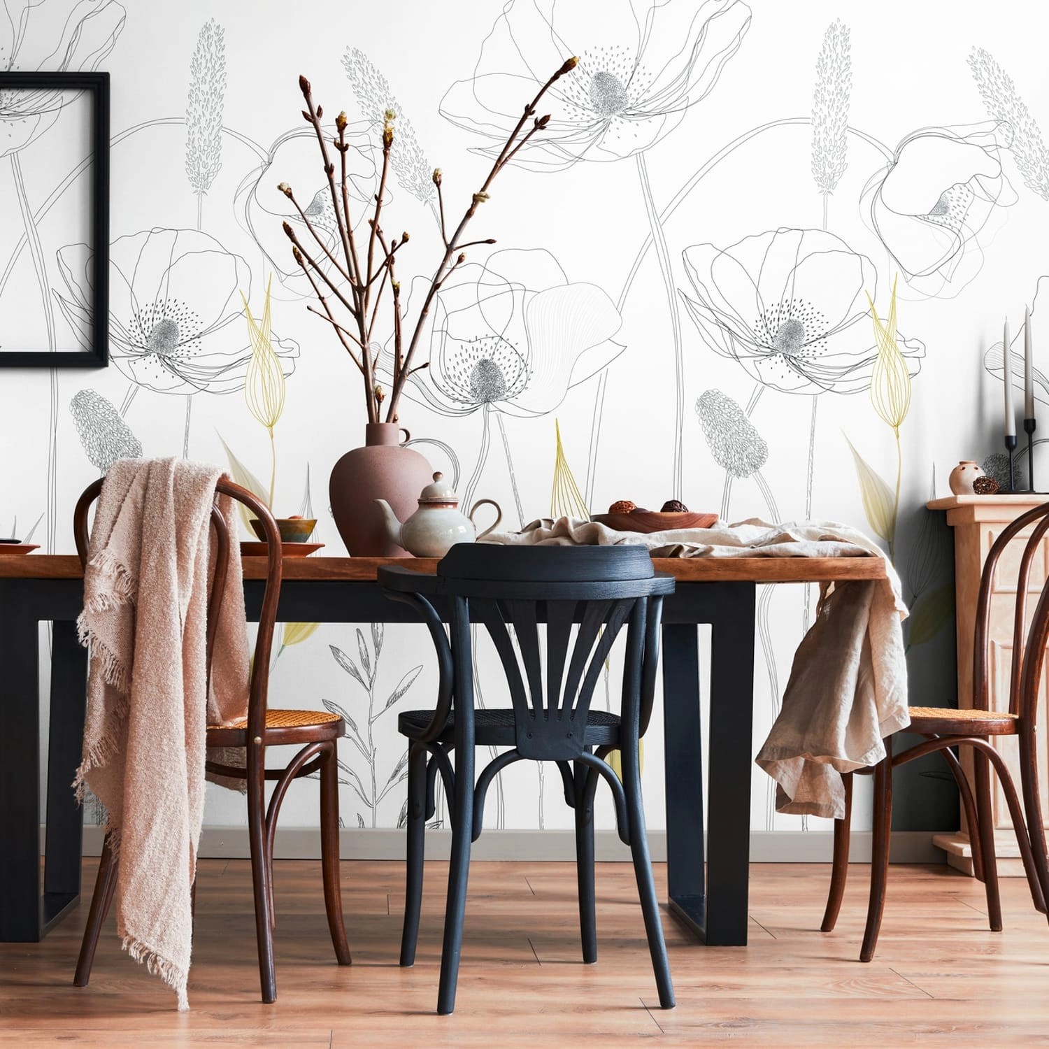 PROFHOME 392121-GU Fototapete Blumen Matt Weiß Schwarz Gelb 1,59 m x 2,8 m günstig online kaufen