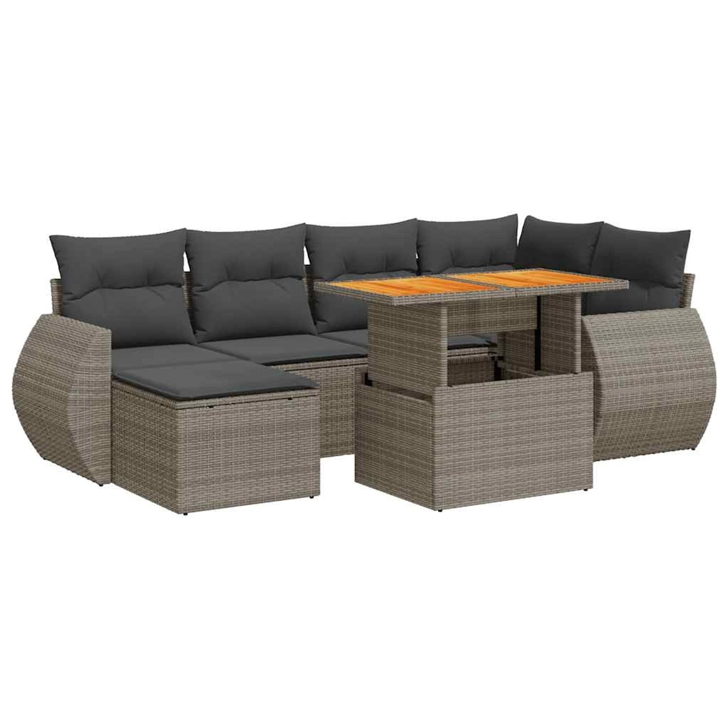 vidaXL 7-Tlg Garten-Sofagarnitur mit Kissen Grau Poly Rattan 3327287 günstig online kaufen