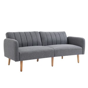 Graues HOMCOM Schlafsofa 2-Sitzer mit Holzfüßen und verstellbarer Rückenlehne.