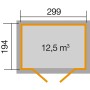 Grundriss Weka Holz-Gartenhaus 323: 299x194 cm, 12,5 m³ Volumen. Ideal für Garten Geräte und Möbel.