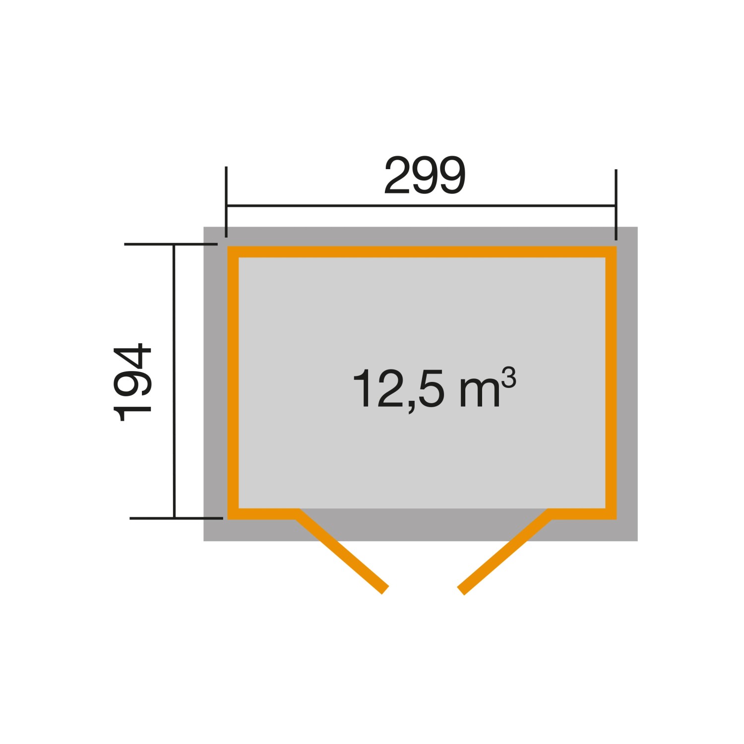Grundriss Weka Holz-Gartenhaus 323: 299x194 cm, 12,5 m³ Volumen. Ideal für Garten Geräte und Möbel.