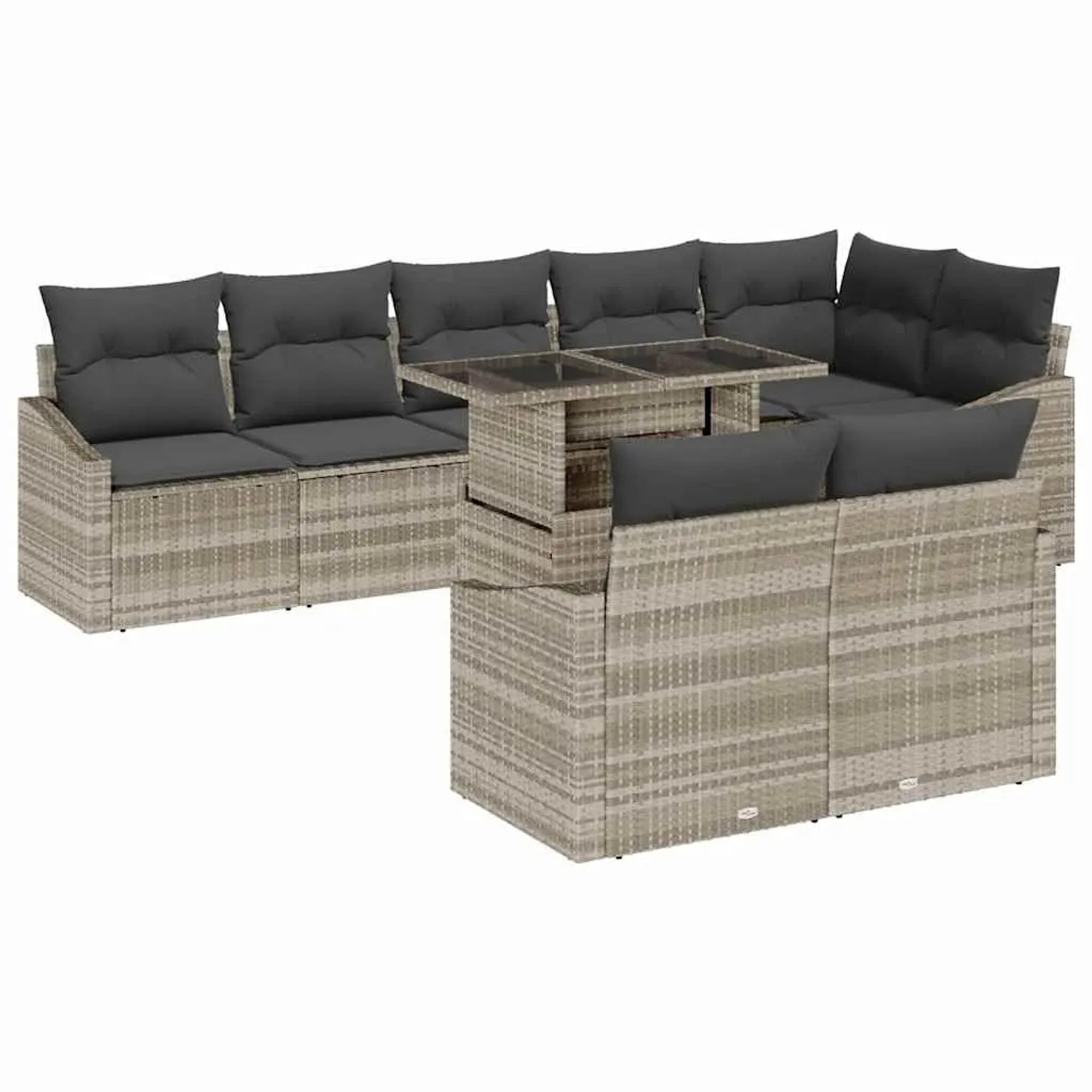 vidaXL Garten-Sofa-Set mit Kissen mit Speicher 9-Tlg Hellgrau 3349028