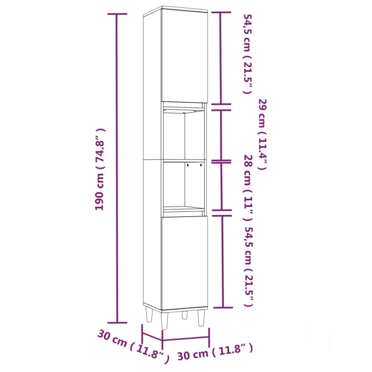 vidaXL Badmöbel-Set, 3-teilig, weiß, Holzwerkstoff, Modell 10: Maße des Standschranks (L).