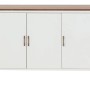Weiße MCW Kommode L84-3 mit drei Türen, Holzplatte und Metallgestell. Schubladenkommode für Stauraum.