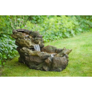 Acqua Arte Mini-Wasserfall Aspen, Gartenbrunnen mit LED-Beleuchtung, naturnahe Optik.