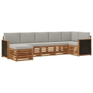 vidaXL Ecksofa Set, 6-teilig, Akazienholz natur/hellgrau, mit Kissen. Gartenmöbel für Terrasse & Garten.