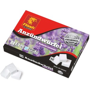 Flash Anzündwürfel Paraffin Lavendel, 32 Stück im Karton. Brennstoff für Grill, Ofen und Kamin.
