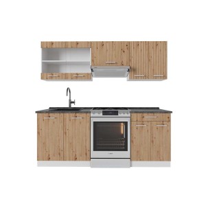 Vicco R-Line Küchenzeile in Artisan Eiche/Weiß mit anthrazitfarbener Arbeitsplatte, 200 cm breit.