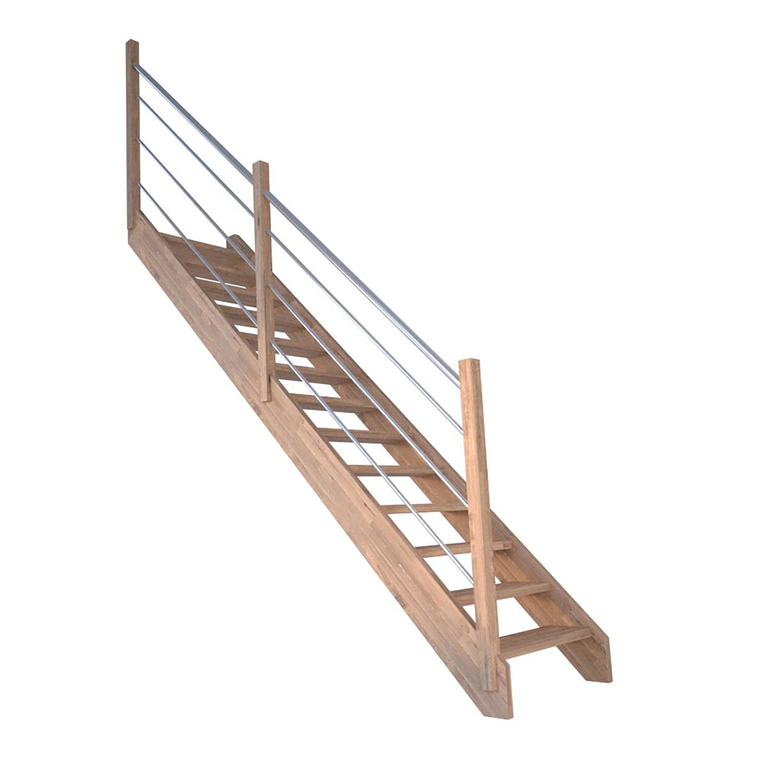Treppe Mykonos Pro Eiche Gerade 90 cm Holz-Edelstahl-Geländer L FSC® günstig online kaufen