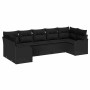 Schwarzes 7-teiliges vidaXL Garten-Sofa-Set aus Poly Rattan mit Kissen.