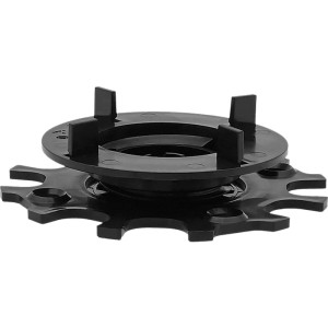 Schwarzes Karle & Rubner Terrassenlager Micro aus Kunststoff mit Fugenkreuz. Höhenverstellbarer Verstellfuß für 3 mm Fuge bei Steinplatten.