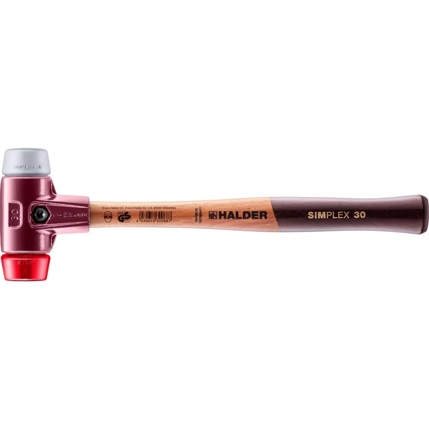 Halder Simplex Schonhammer Ø 30 mm TPE-mid Grau   Plastik Rot mit Tempergus günstig online kaufen