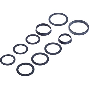 Dichtungssortiment für Geruchverschluss, Keildichtungen und flache Dichtungen in verschiedenen Größen.