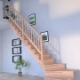 Buche Treppe Lindos Pro, gewendelt, mit Holz-Edelstahl-Geländer (weiß) und Setzstufen, 80 cm breit.