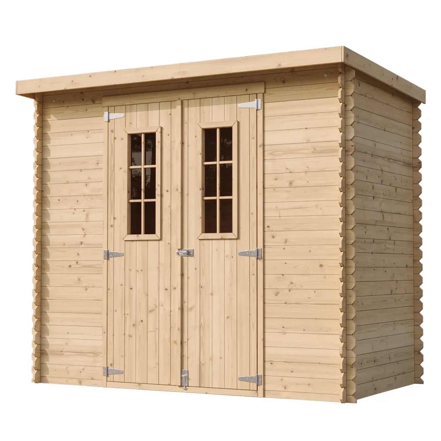 Timbela Holz-Gartenhaus M310C, beige-braun, mit Doppeltür und Fenster. Ideal für kleine Gärten.