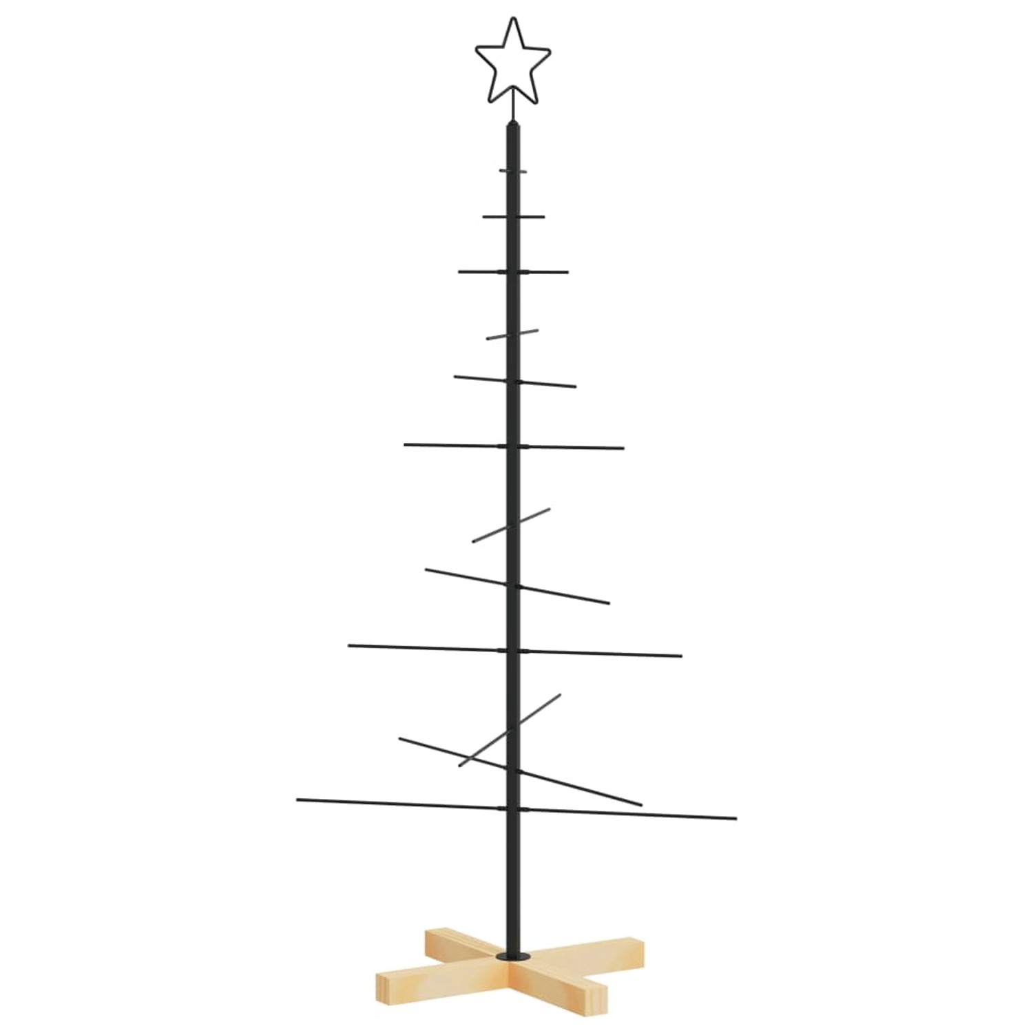 Schwarzer vidaXL Weihnachtsbaum aus Metall mit Holzständer, 120 cm hoch.