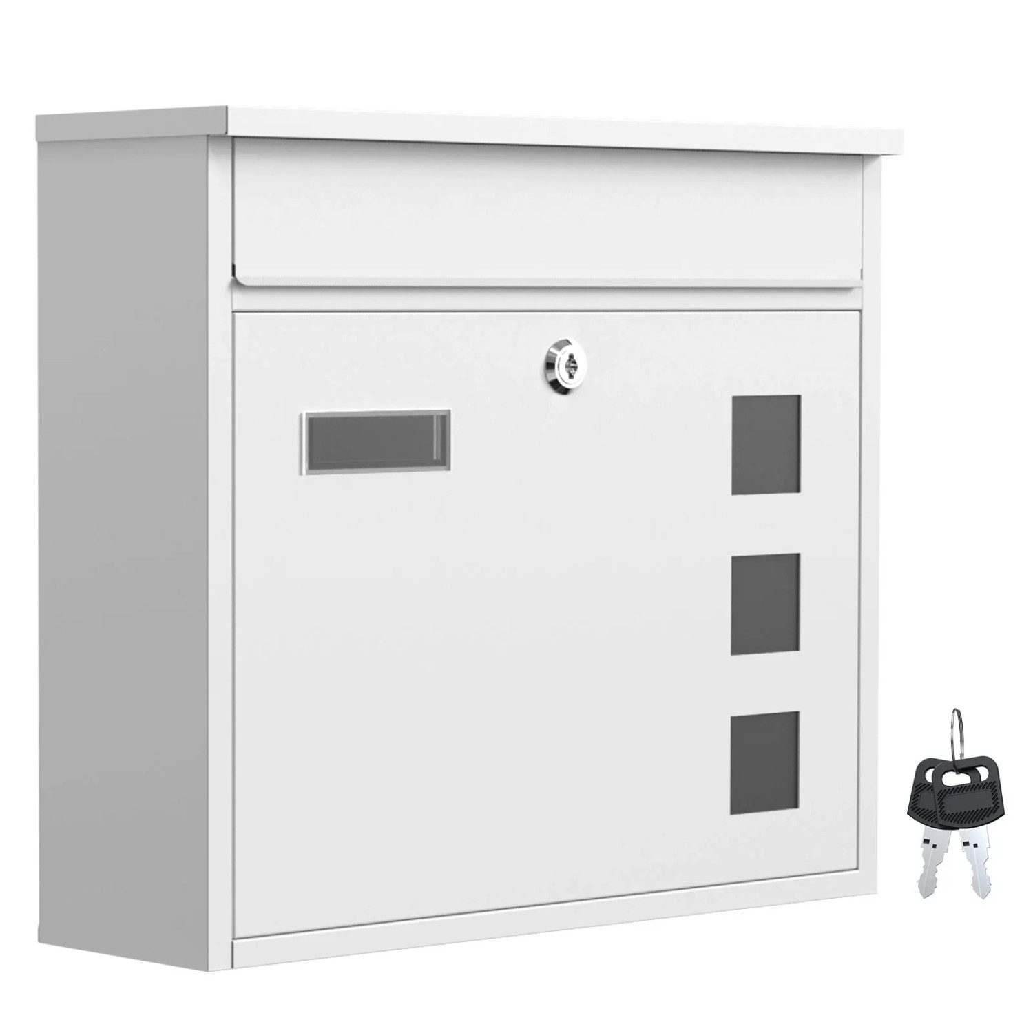 Wiltec Briefkasten V12 Weiß 360X115X320Mm Schloss Namensschild Postkasten