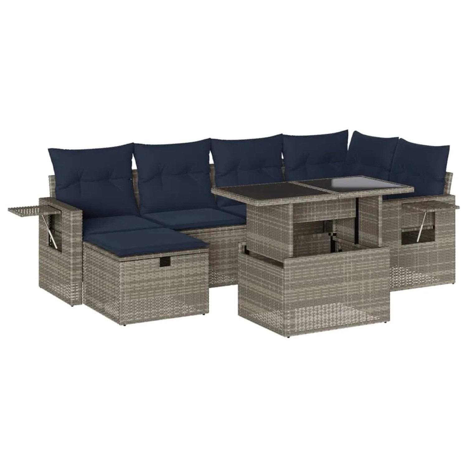 vidaXL 7-Tlg Gartensofa-Set mit Kissen Grau Polyrattan 3274981 günstig online kaufen
