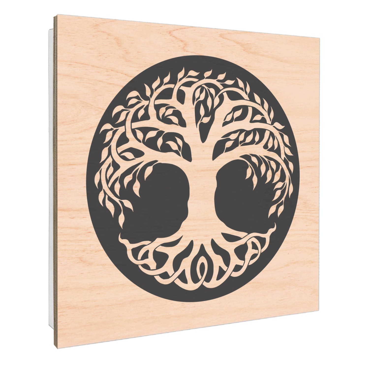 Banjado Schlüsselbox aus Holz, 30x30cm, weiß, mit Lebensbaum-Motiv und 50 Haken.