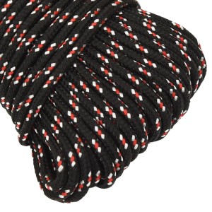 Schwarzes Bootsseil, 5 mm x 25 m, Polypropylen, für Segelboote und Yachten.