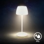 Weiße Brilo LED Akku Tischleuchte Serina Mini, 20 cm hoch, für den Außenbereich.