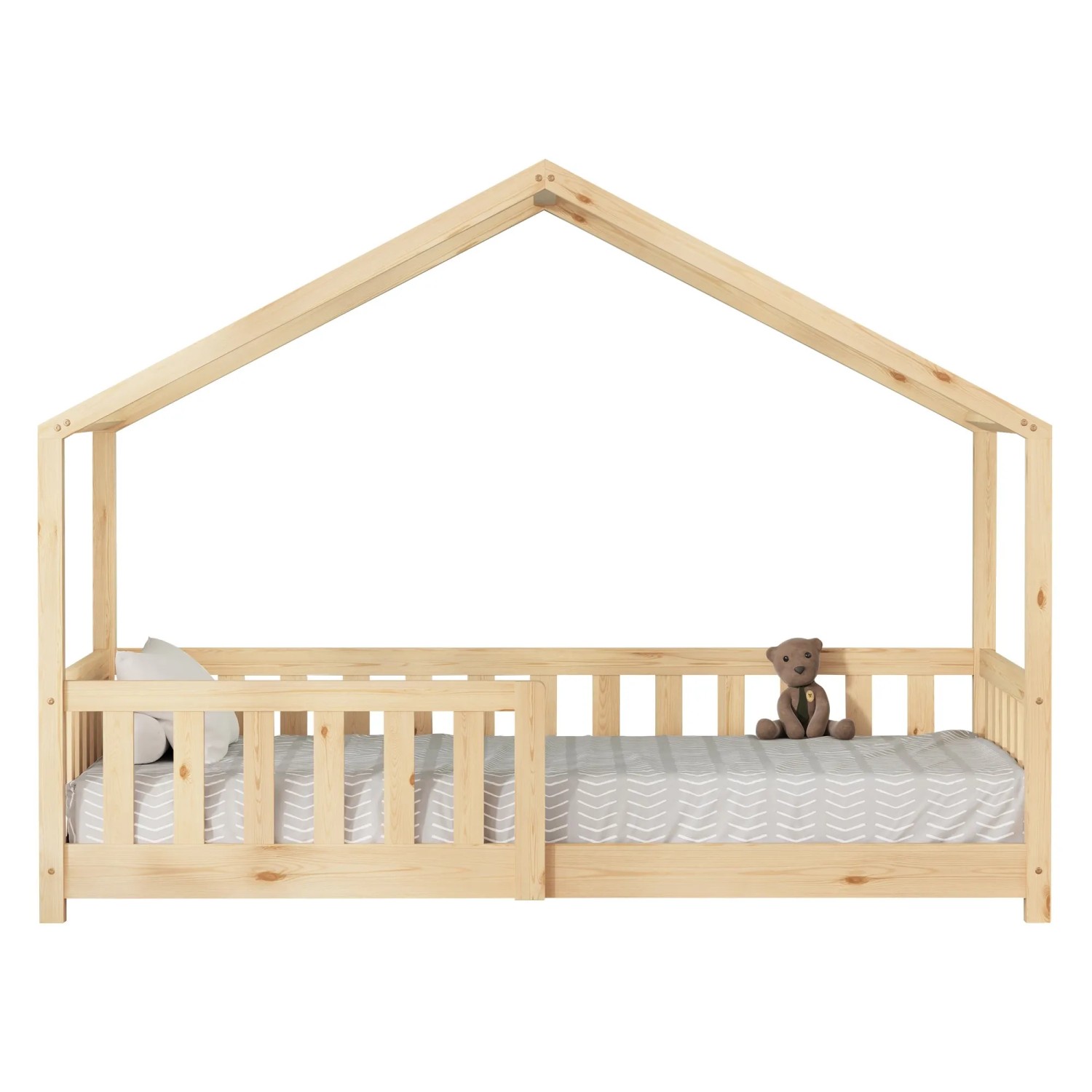 ML-Design Hausbett 80x160 cm aus Kiefernholz mit Rausfallschutz und Lattenrost.