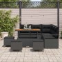 vidaXL Garten-Sofa-Set 9-tlg. Schwarz Poly Rattan mit Tisch und Hockern im Garten.