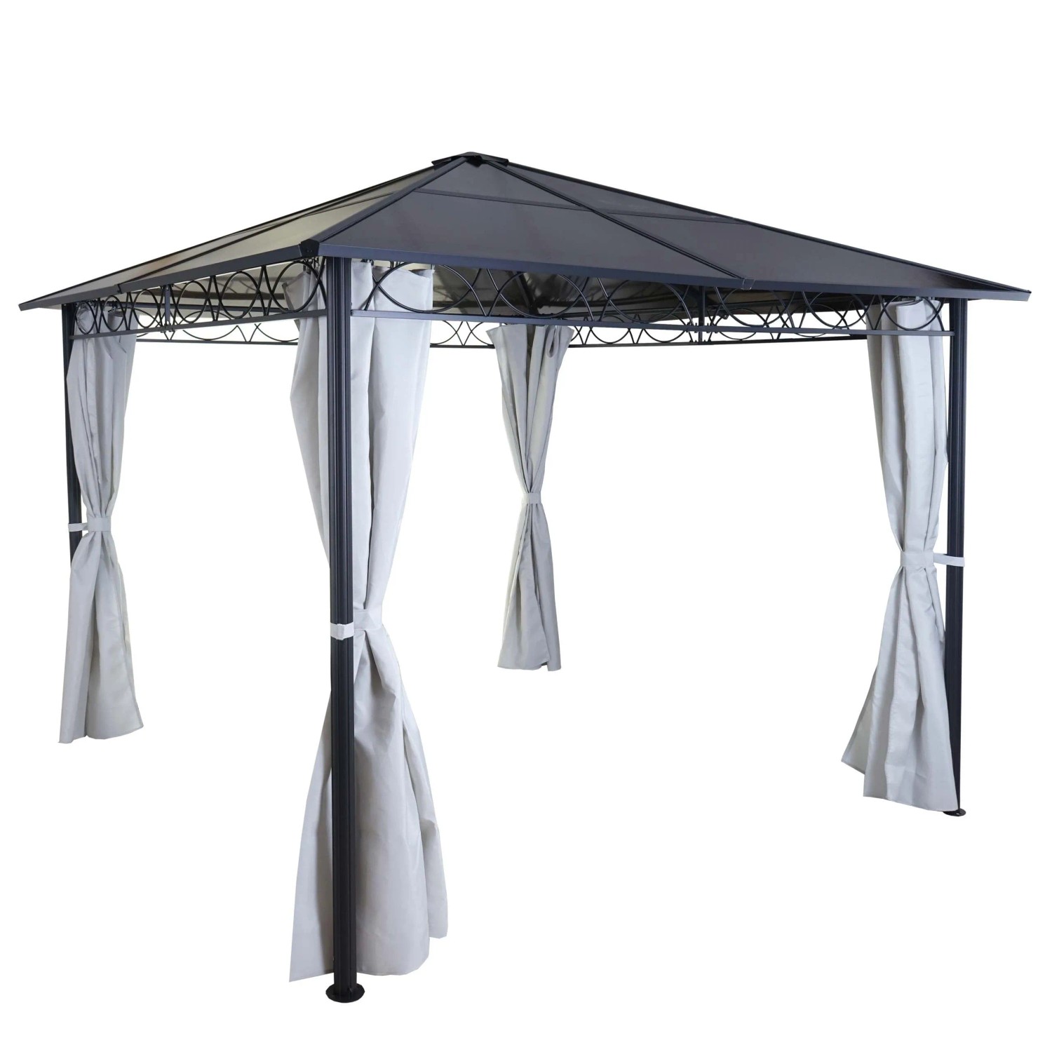BERLINLODGE Hardtop Pergola HxBxT 265x300x300cm Garten Pavillon Hellgrau 3x3m Kunststoff-Dach Seitenwand Alu