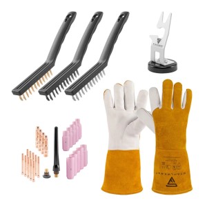 STAHLWERK WIG Set mit Brennerhalter, Bürsten, Handschuhen und Verschleißteilen.