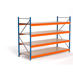 PROREGAL Industrie Weitspannregal Lagerregal MAXIMUS PRO Grundregal HxBxT 200x275x100cm 4 Spanplatten-Fachboden Fachlast 450kg Blau/Orange