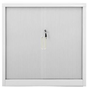 Grauer vidaXL Schiebetürenschrank aus Stahl, 90x40x90 cm, mit Schloss und Griffen.