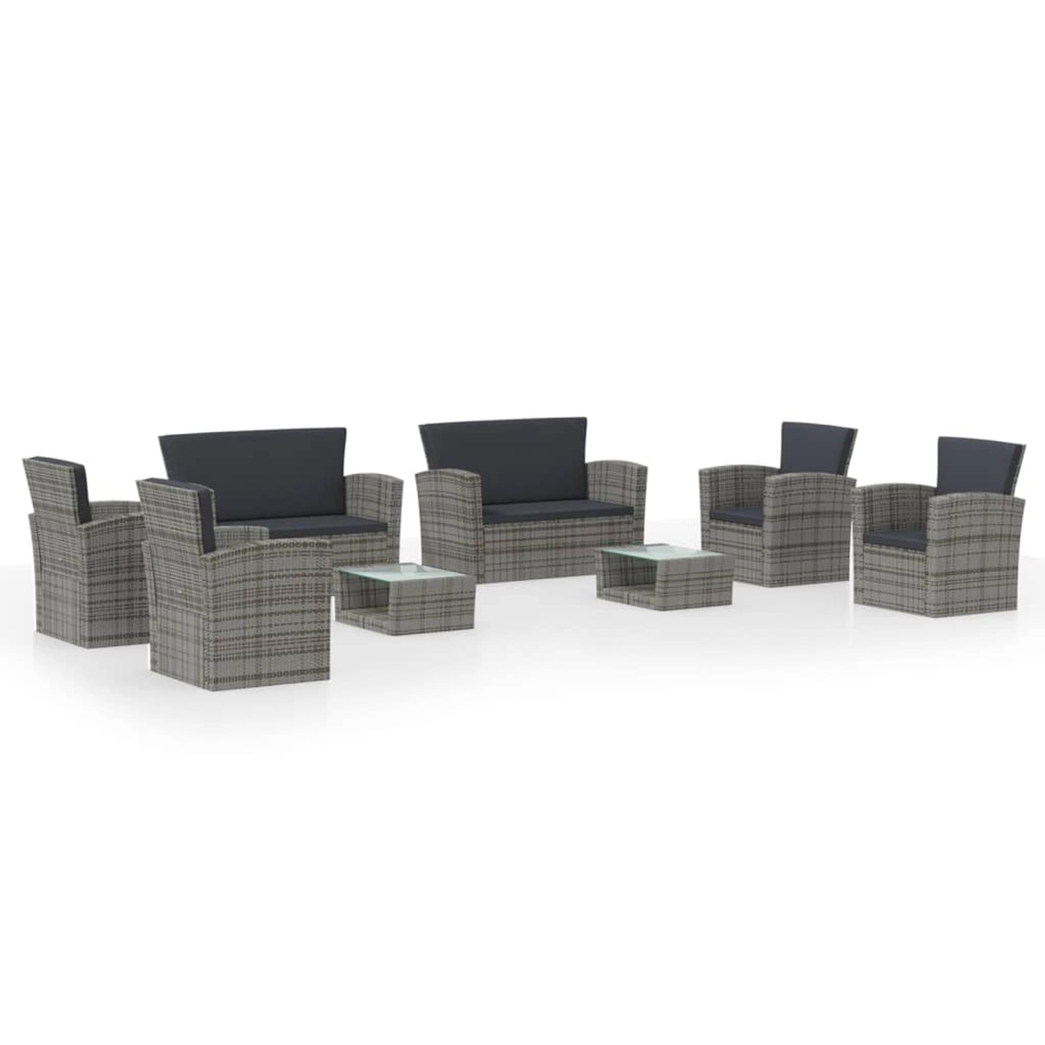 vidaXL 8-tlg Garten-Lounge-Set mit Auflagen Poly Rattan Grau Modell 25