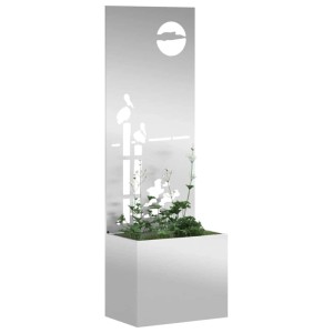 Silberner vidaXL Garten Sichtschutz mit Pflanzenkasten und dekorativen Aussparungen.