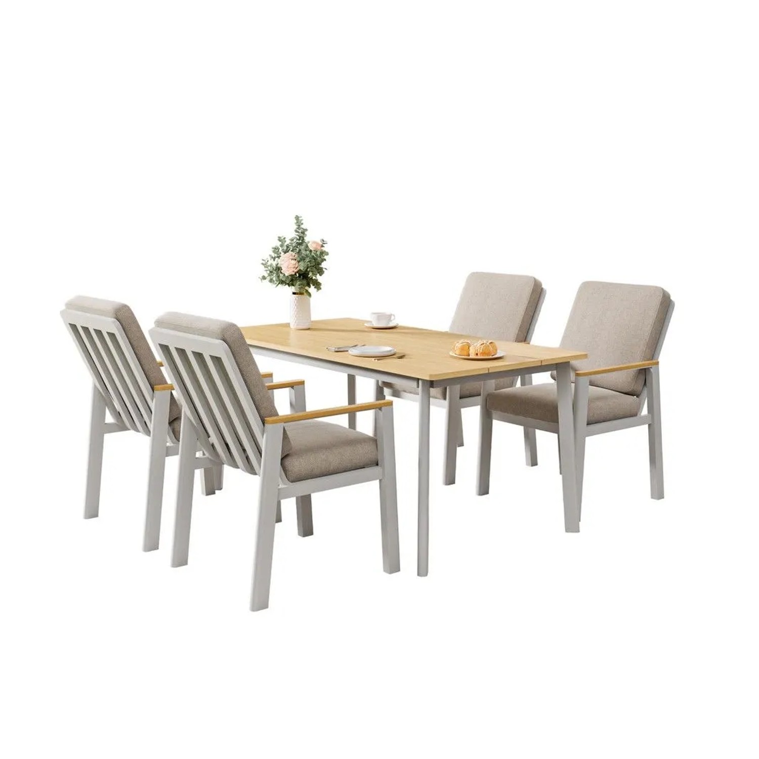 RICHLY Garten-Essgruppe Aluminium Polywood Tischplatte für 4 Personen Beige