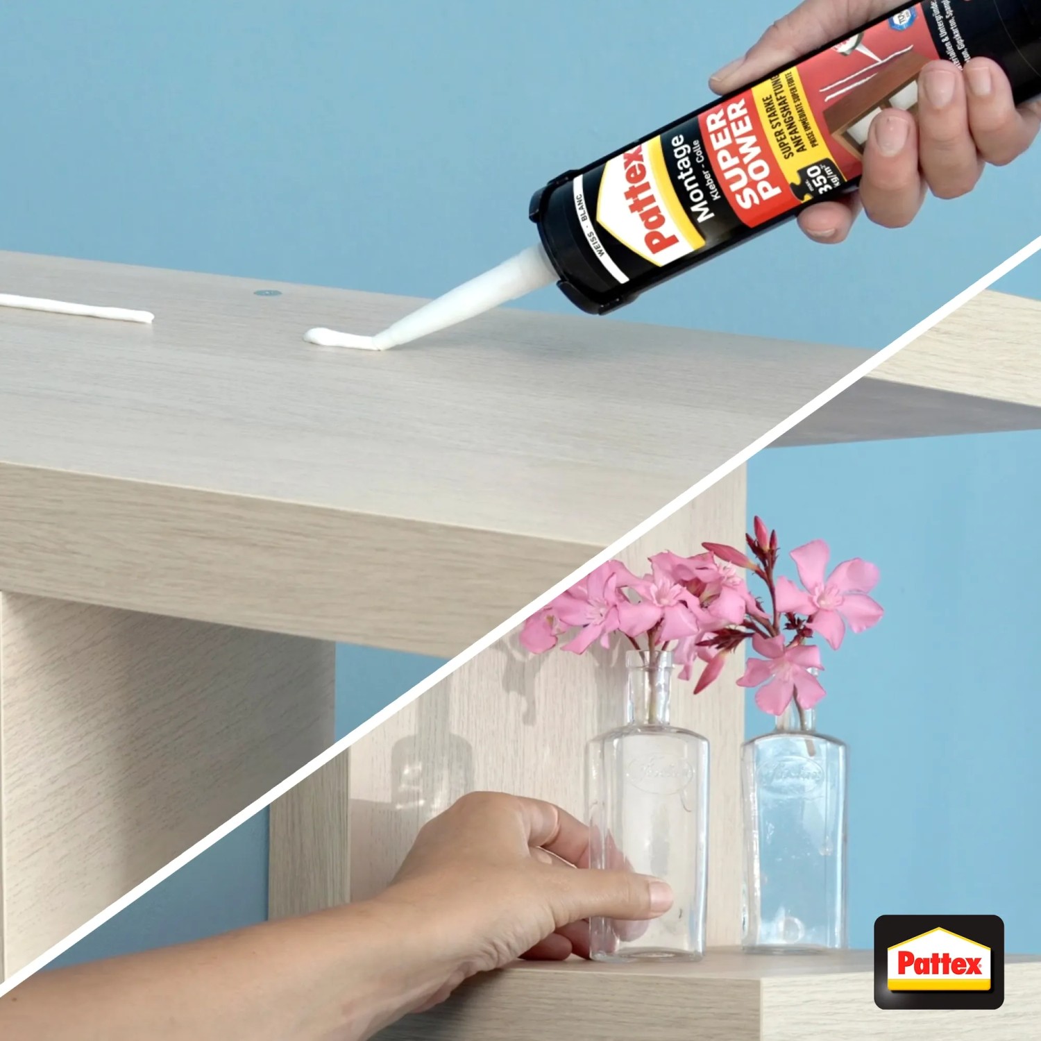 Anwendung von Pattex Montagekleber Super Power aus der Kartusche. Starker Baukleber für saugende Untergründe.