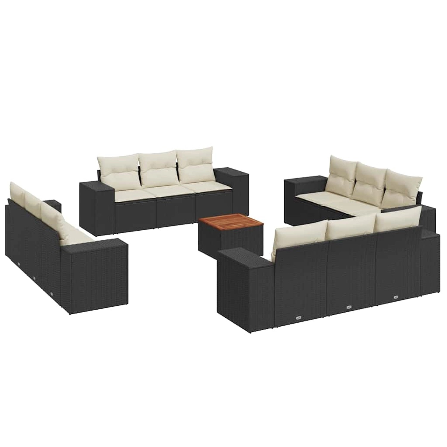 vidaXL 13-Tlg Garten-Sofagarnitur mit Kissen Schwarz Poly Rattan 3257708 günstig online kaufen