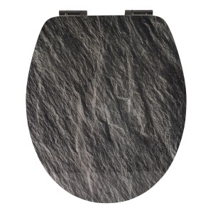 WC-Sitz Anthrazit mit Stein-Motiv und Absenkautomatik für mehr Komfort im Bad.