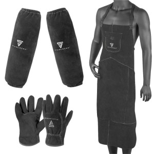 STAHLWERK Schweißerschutz Set: Schürze, Ärmel, Handschuhe aus Leder für Schweißarbeiten.