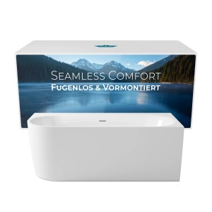 Calmwaters Vorwand-Badewanne Seamless Comfort, 160x75 cm, links, mit Schürze.