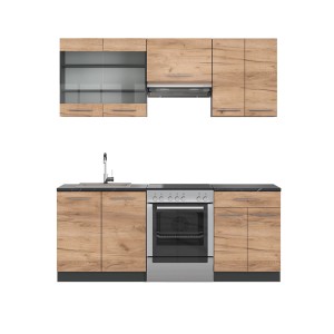 Vicco Küchenzeile Fame-Line in Eiche Goldkraft/Anthrazit, 200 cm breit.