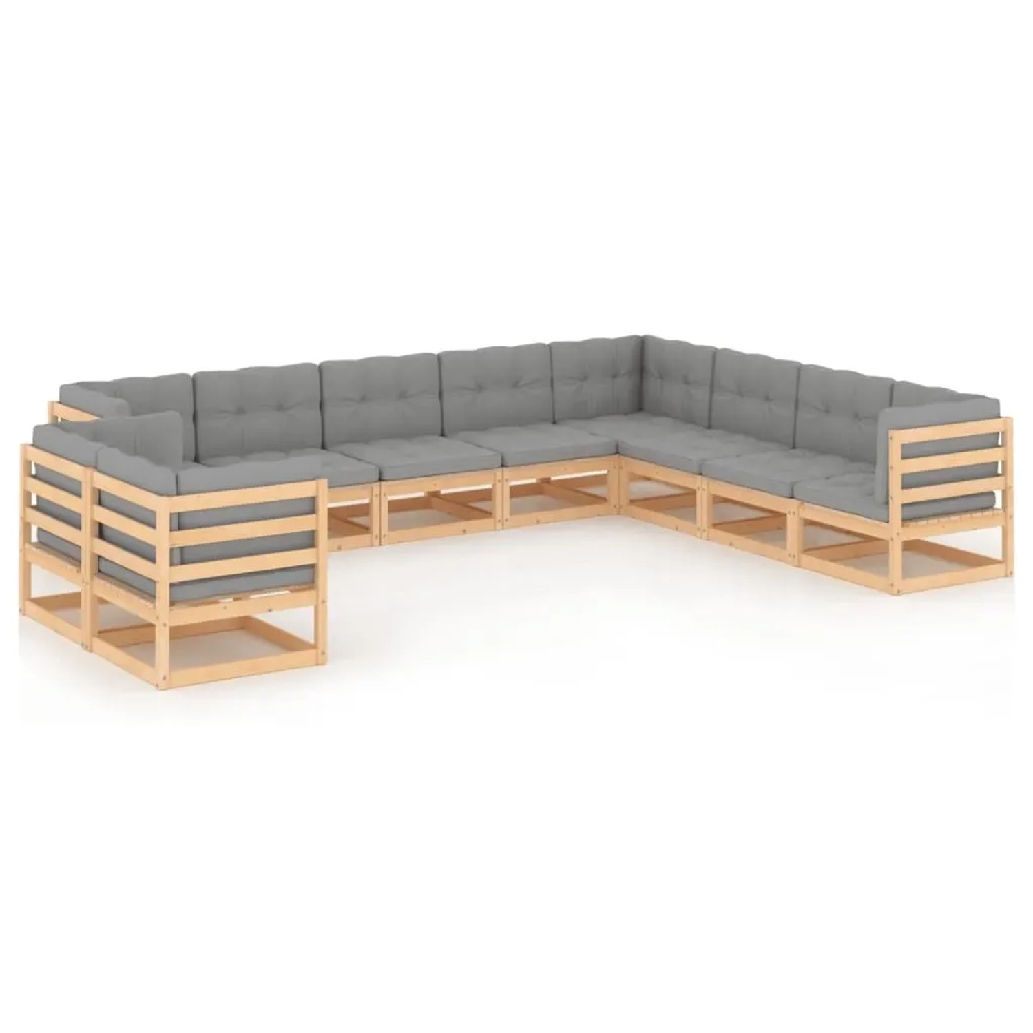 vidaXL 10-Tlg Garten-Lounge-Set mit Kissen Massivholz Kiefer 3076974